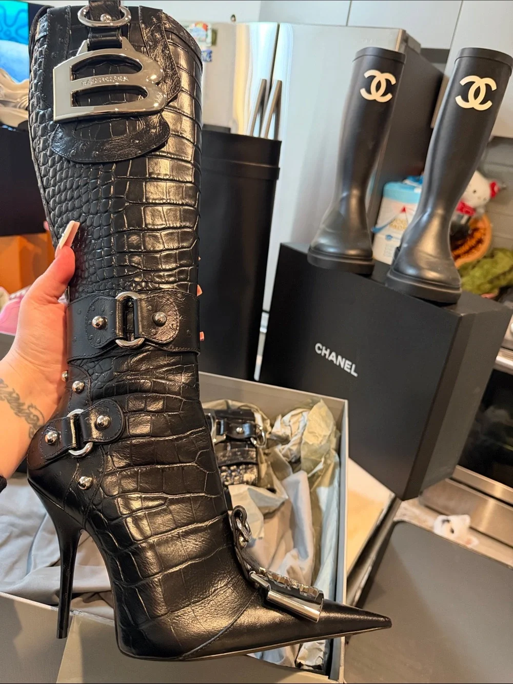 Balenciaga Black Patent Over-the-Knee Boots